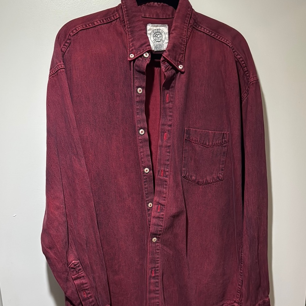 Red Casual Button Down Shirt with Classic Collar